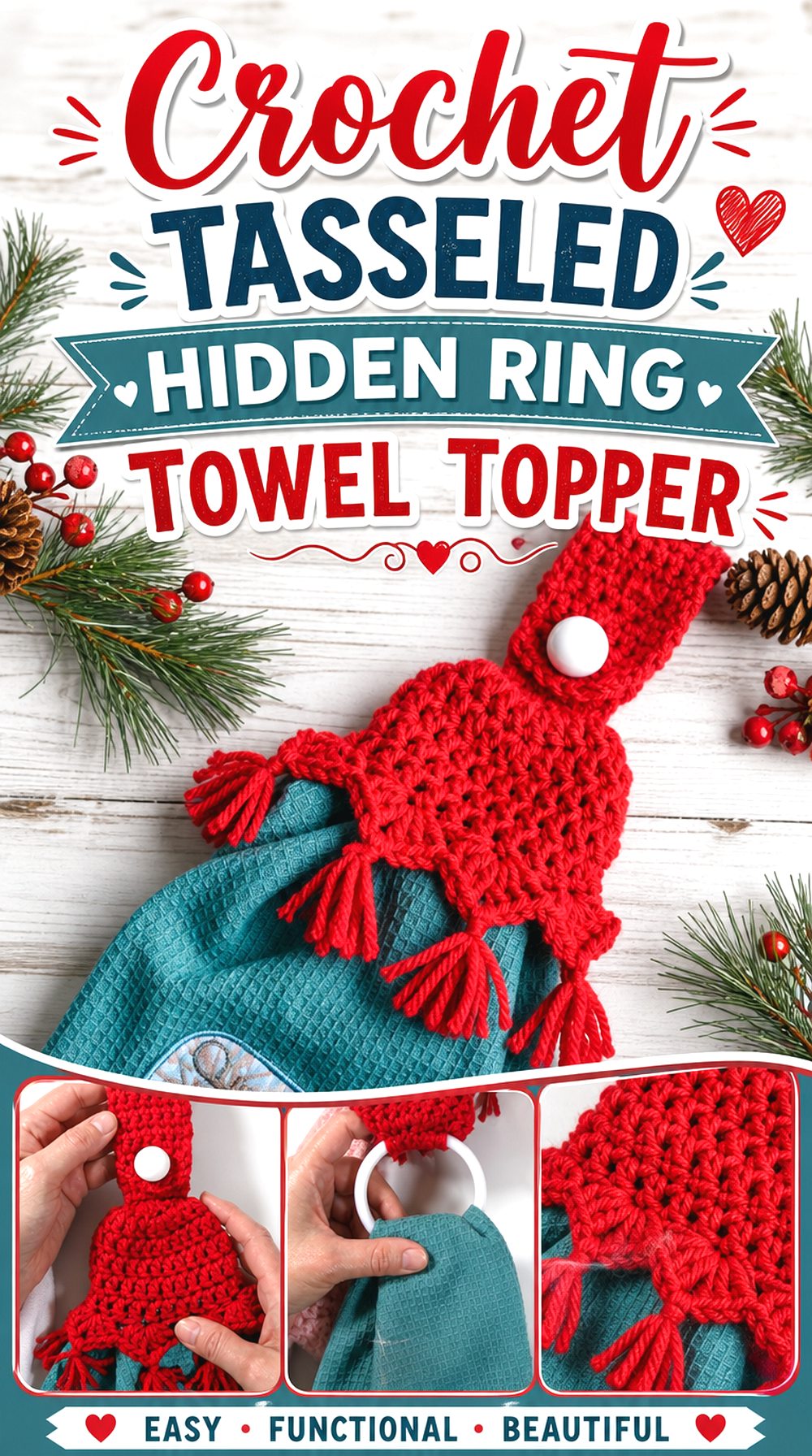 Crochet Tasseled Hidden Ring Towel Topper