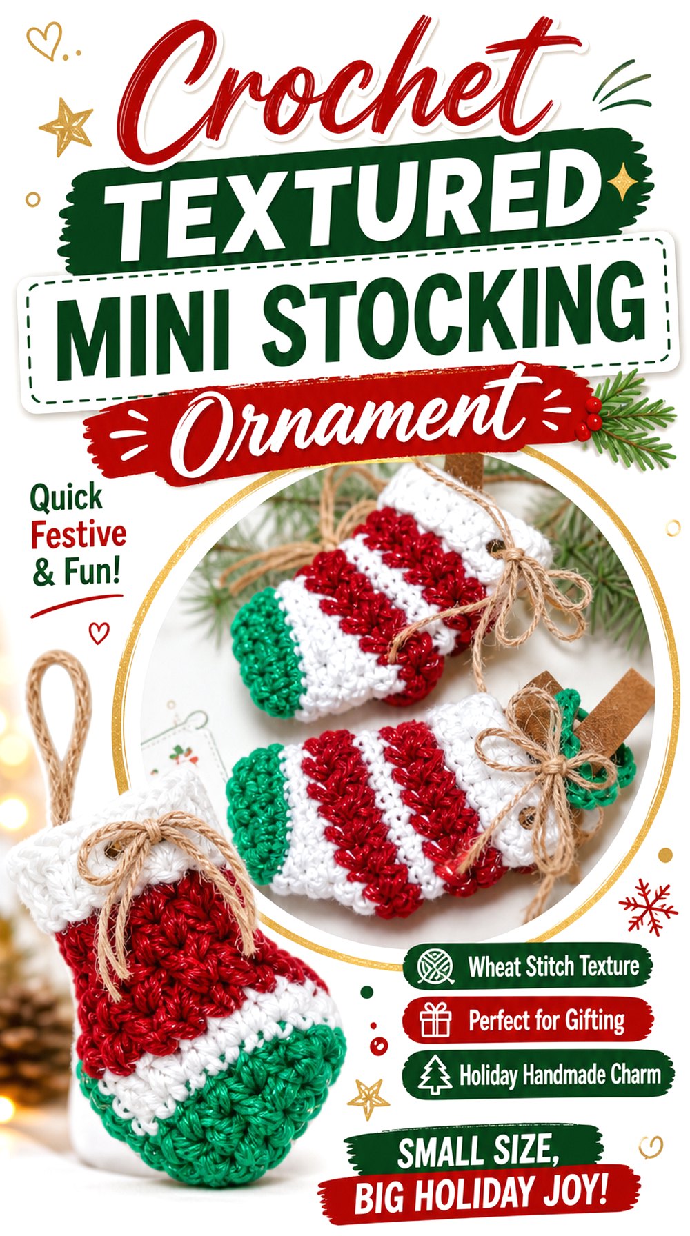 Crochet Textured Mini Stocking Ornament
