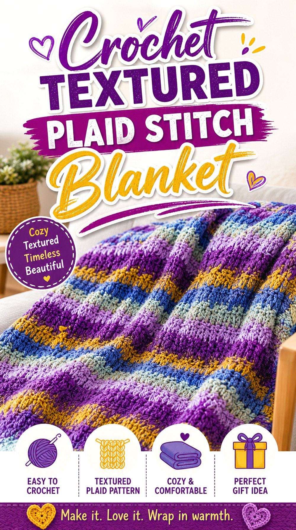 Crochet Textured Plaid Stitch Blanket