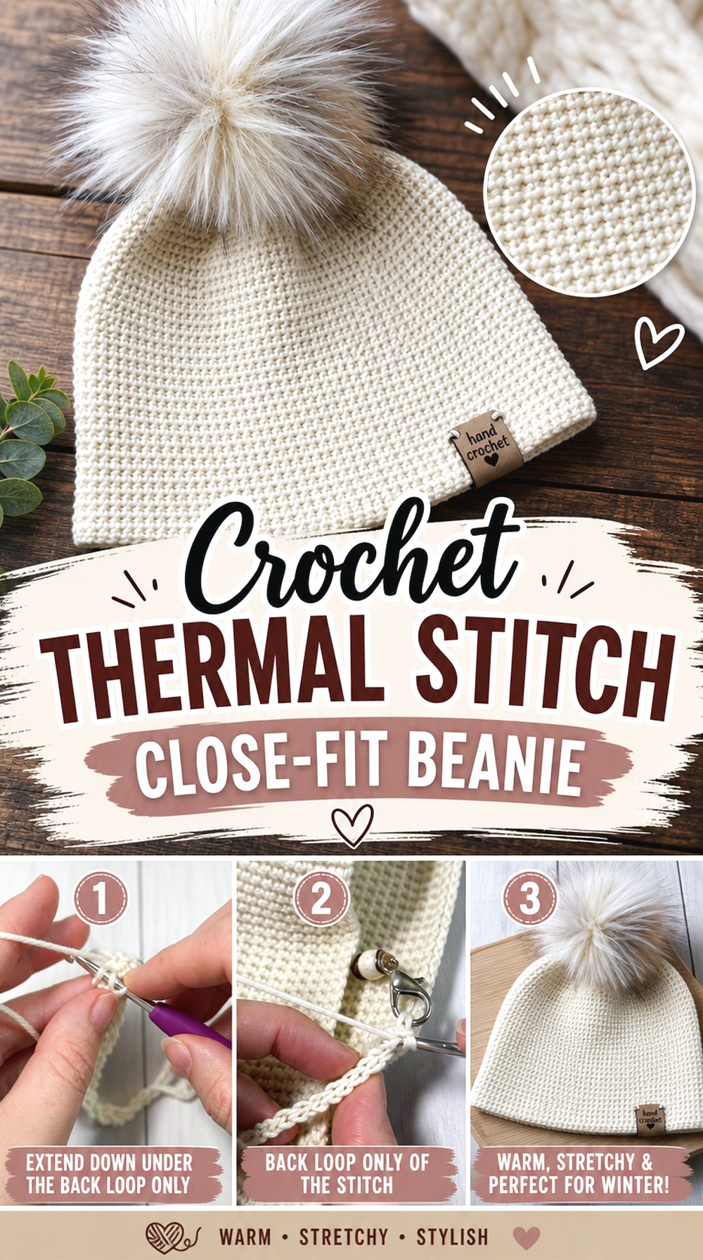 Crochet Thermal Stitch Close Fit Beanie