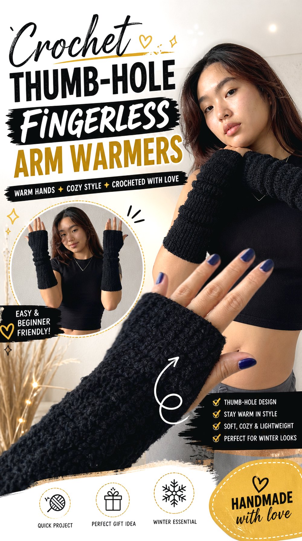 Crochet Thumb Hole Fingerless Arm Warmers