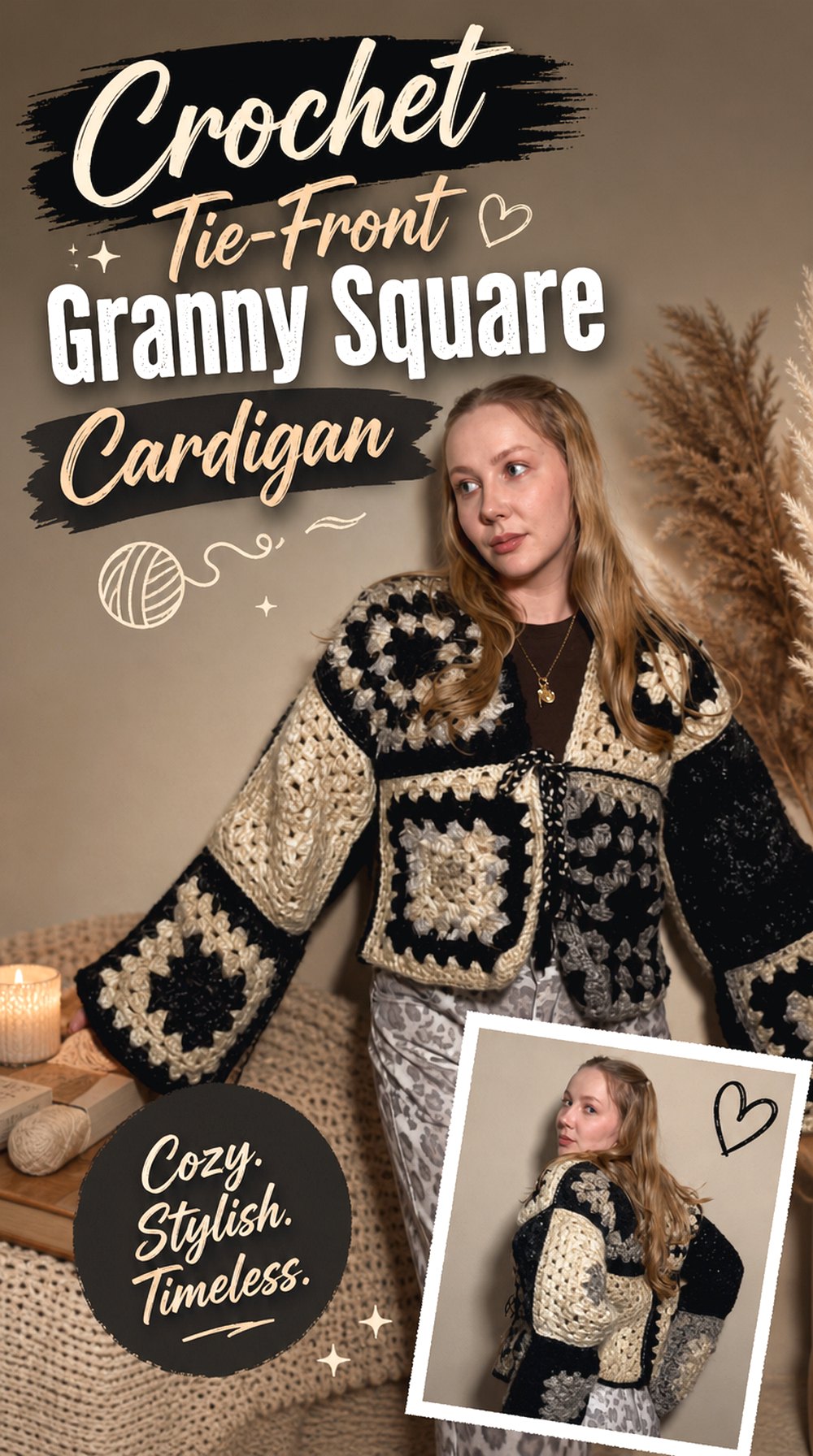 Crochet Tie Front Granny Square Cardigan