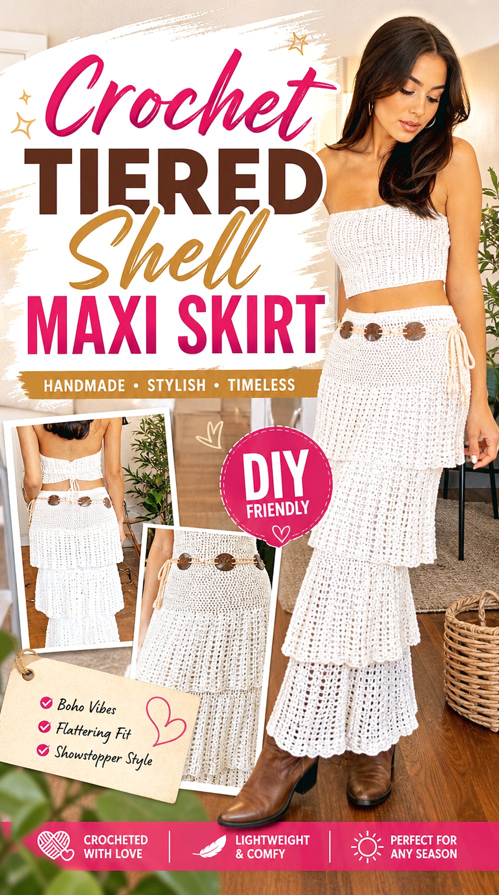 Crochet Tiered Shell Maxi Skirt