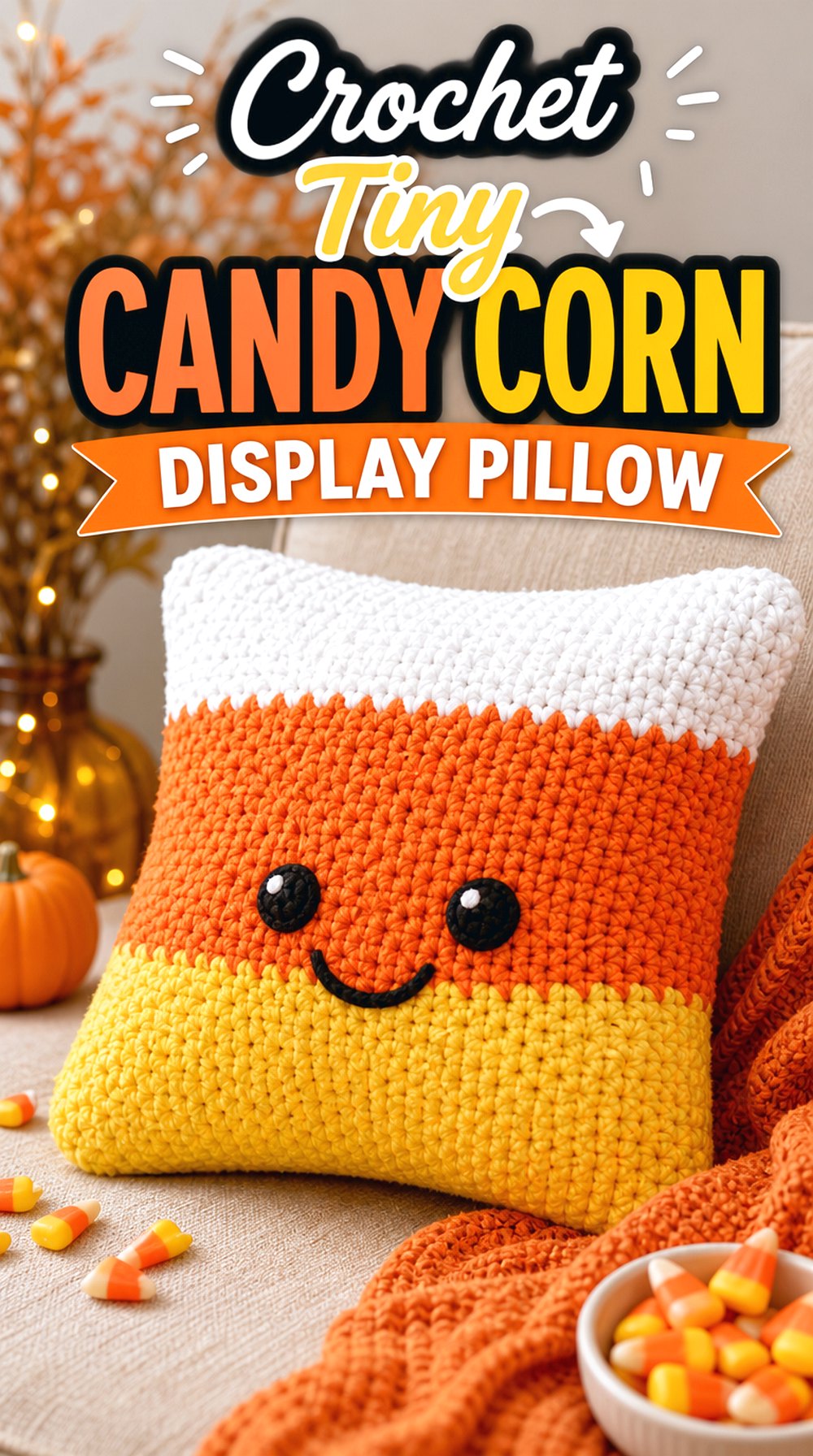 Crochet Tiny Candy Corn Display Pillow