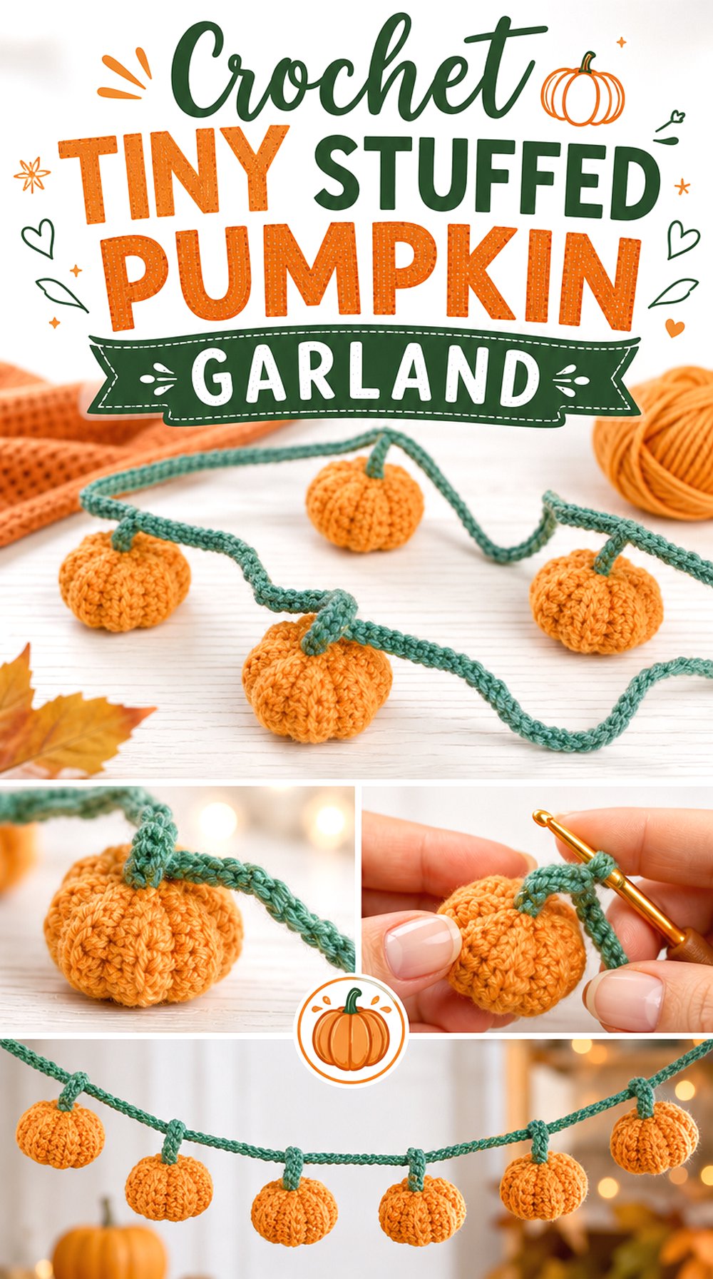 Crochet Tiny Stuffed Pumpkin Garland
