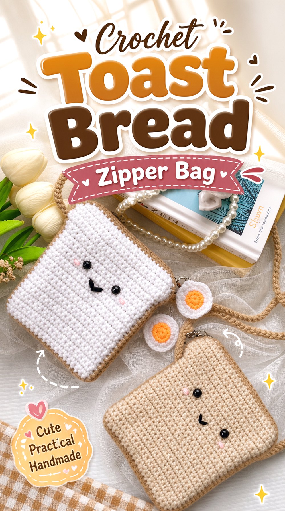 Crochet Toast Bread Zipper Bag