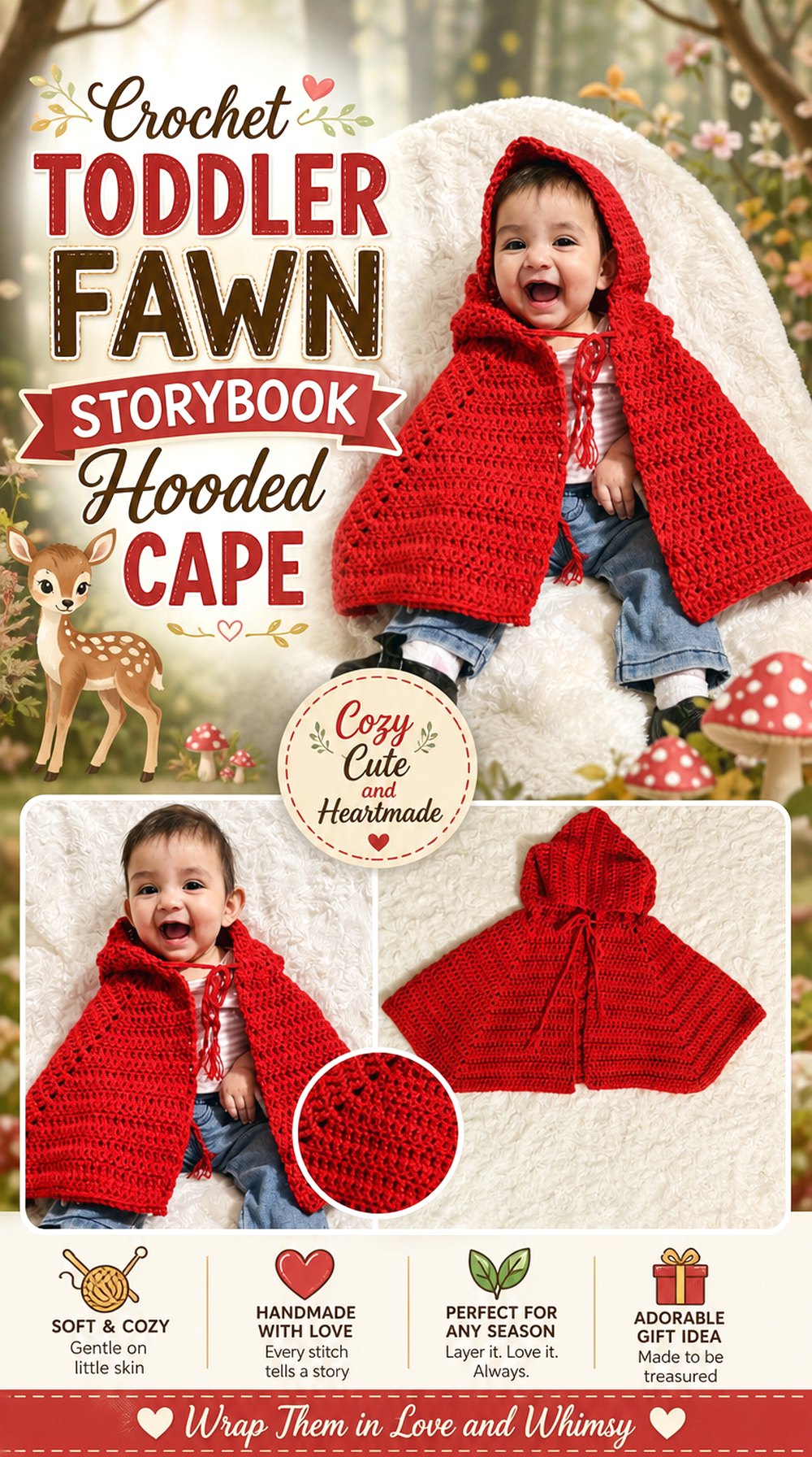 Crochet Toddler Fawn Storybook Hooded Cape