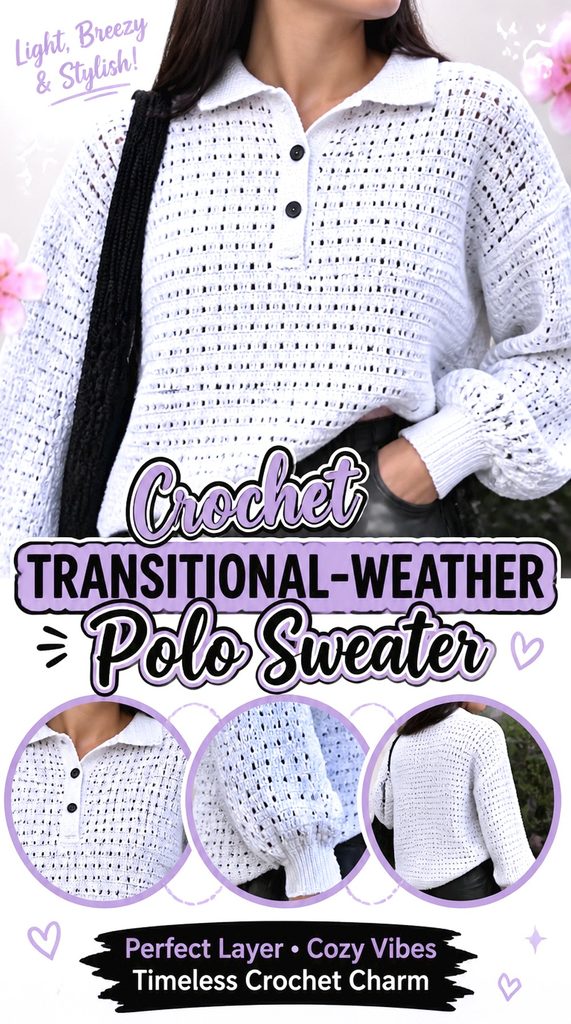 Crochet Transitional Weather Polo Sweater