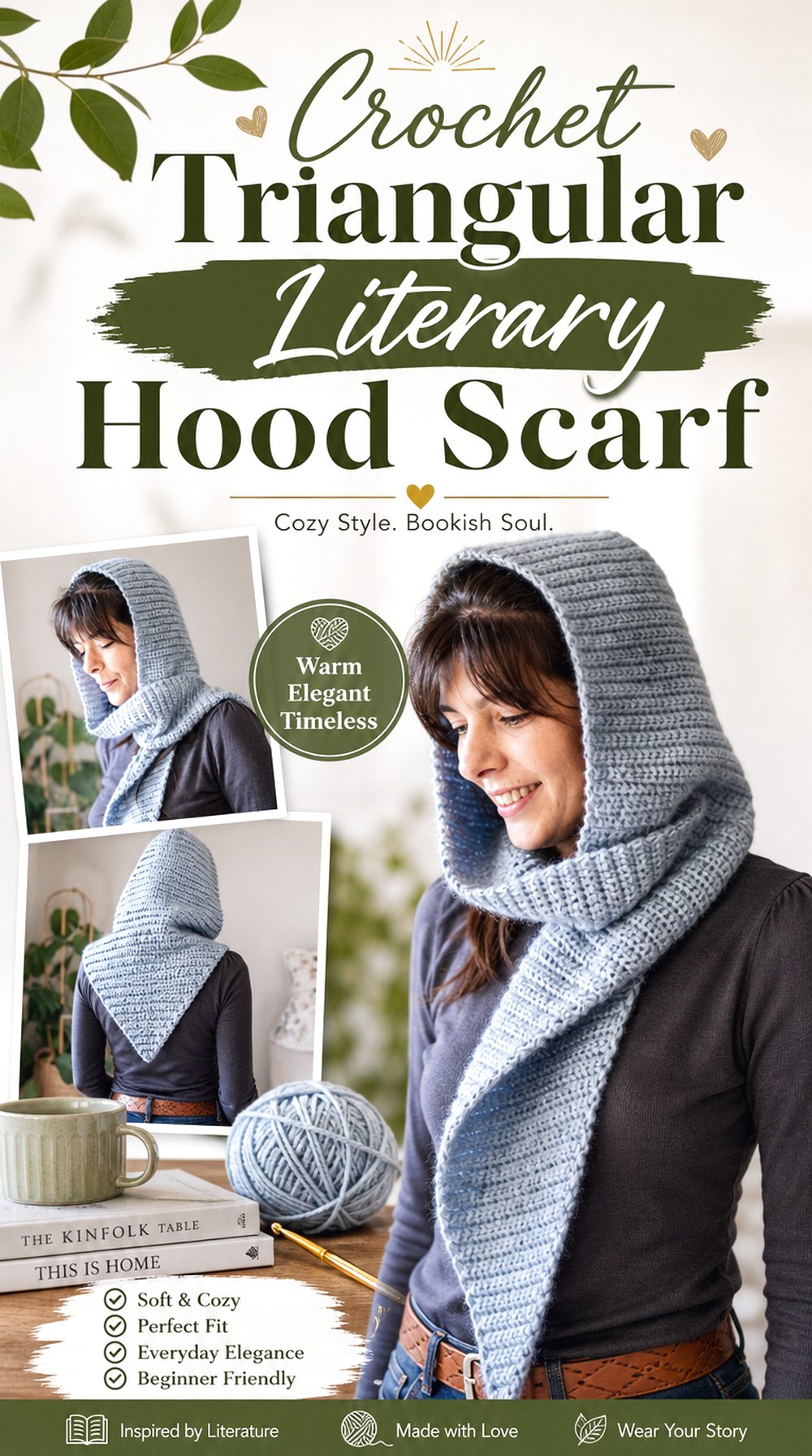 Crochet Triangular Literary Hood Scarf