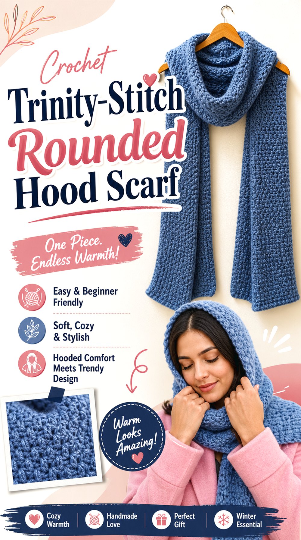 Crochet Trinity Stitch Rounded Hood Scarf