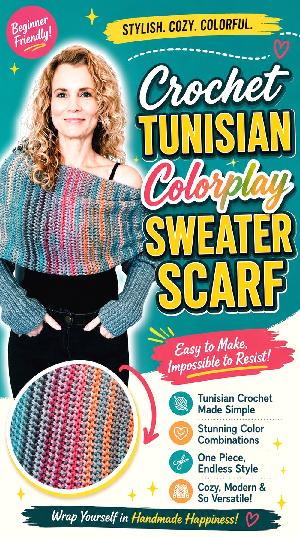 Crochet Tunisian Colorplay Sweater Scarf