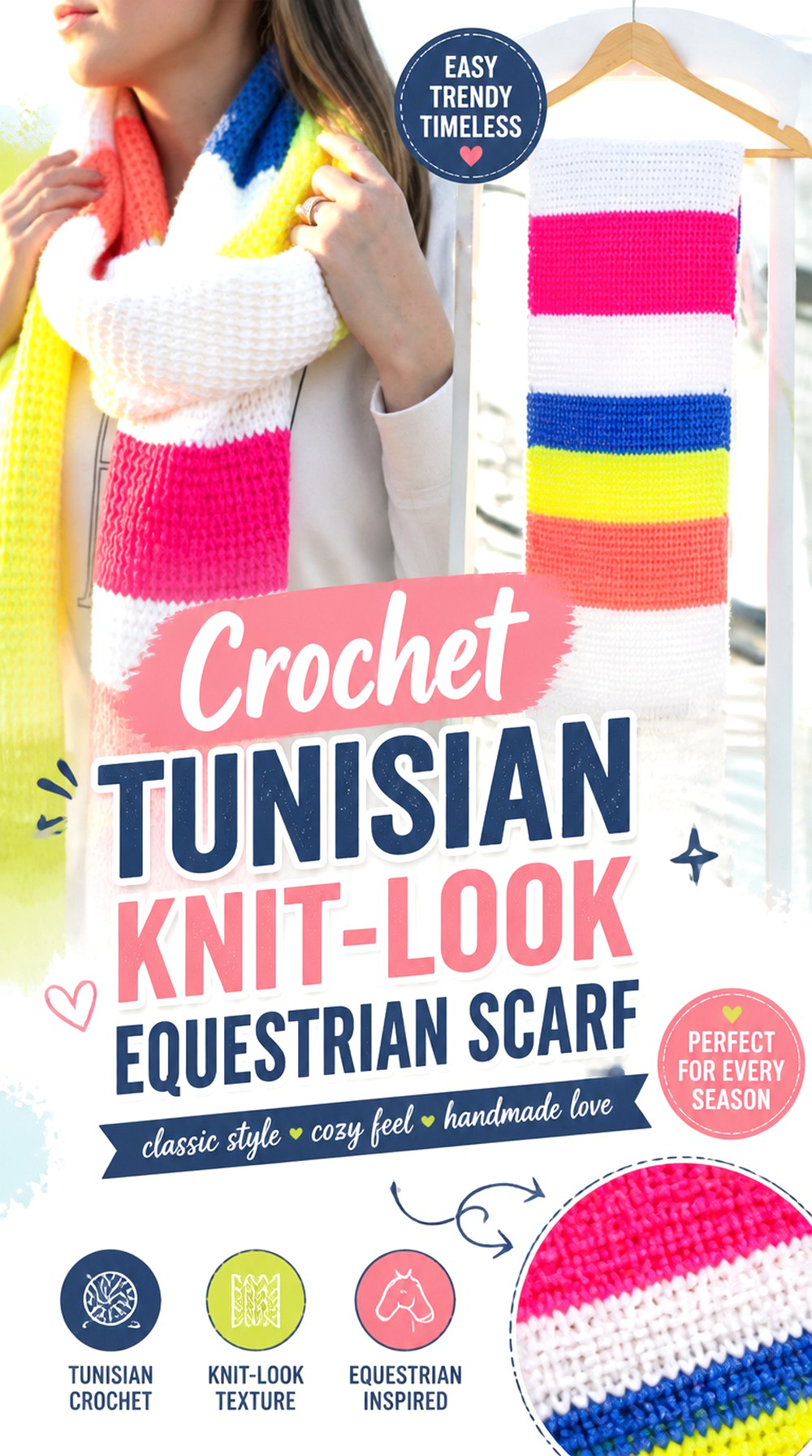 Crochet Tunisian Knit Look Equestrian Scarf
