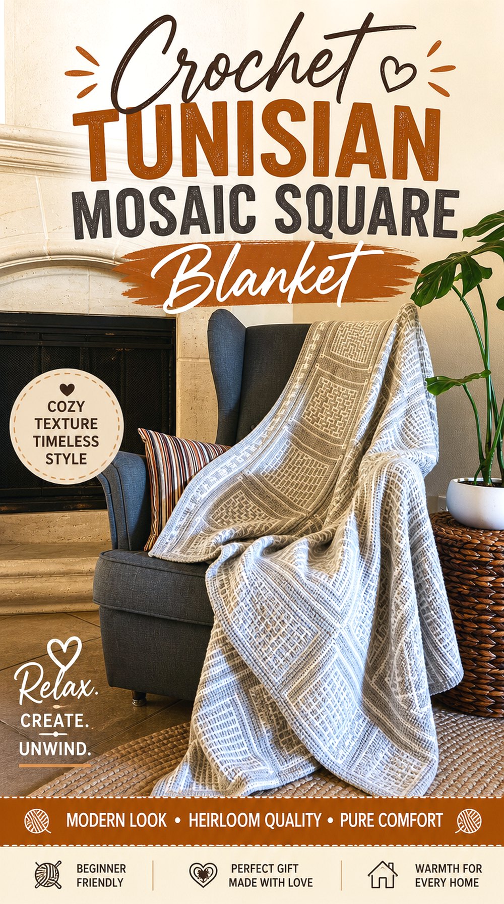 Crochet Tunisian Mosaic Square Blanket