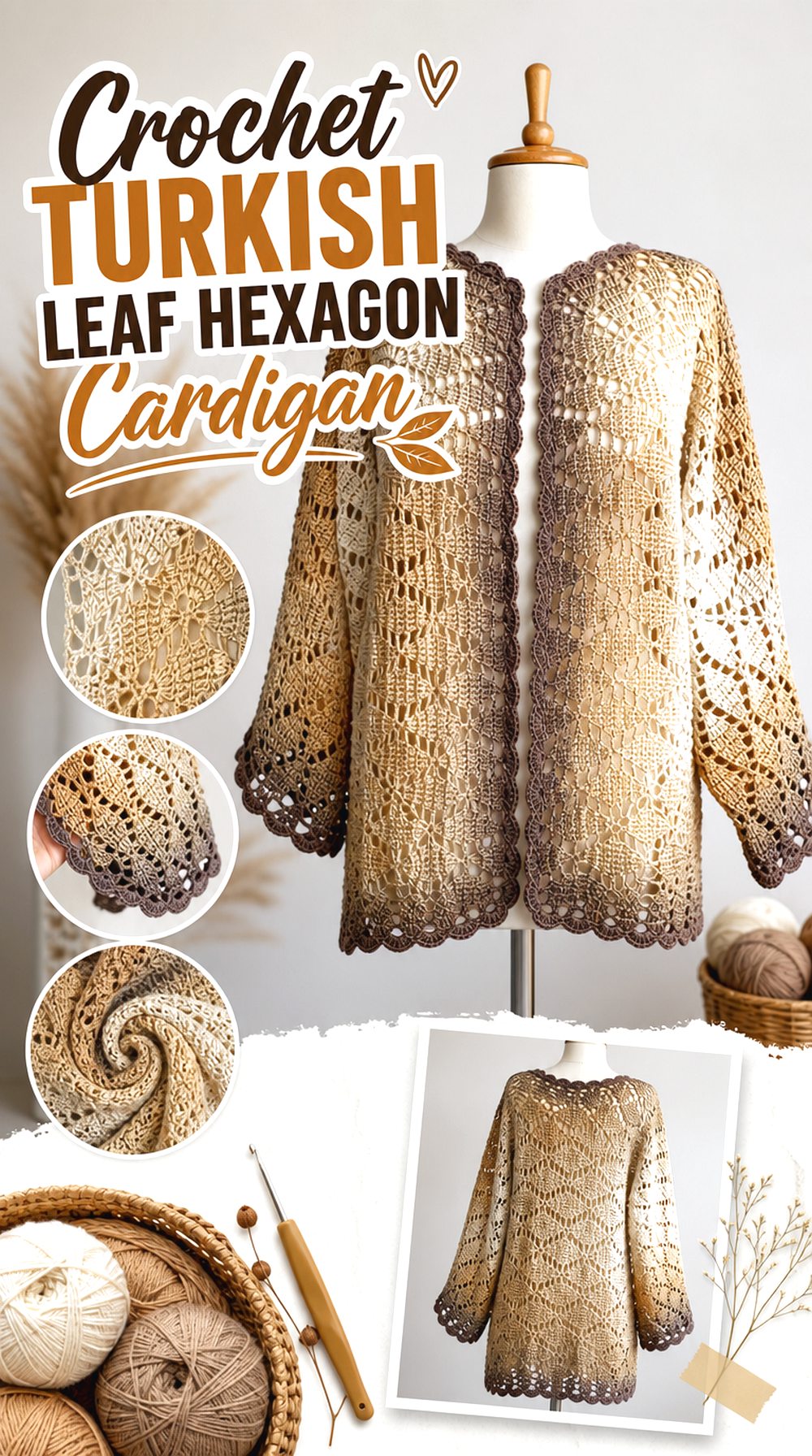 Crochet Turkish Leaf Hexagon Cardigan