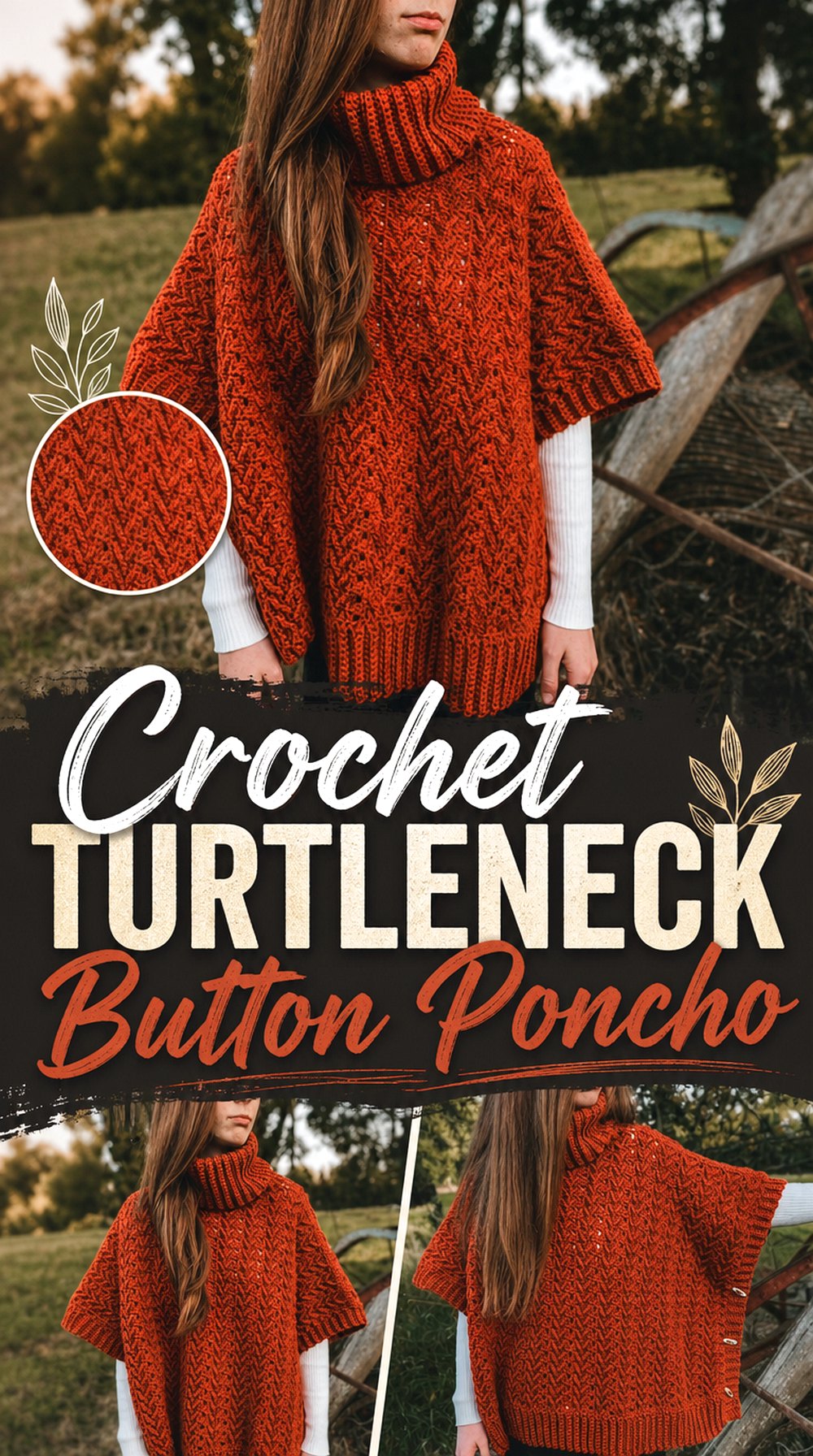 Crochet Turtleneck Button Poncho