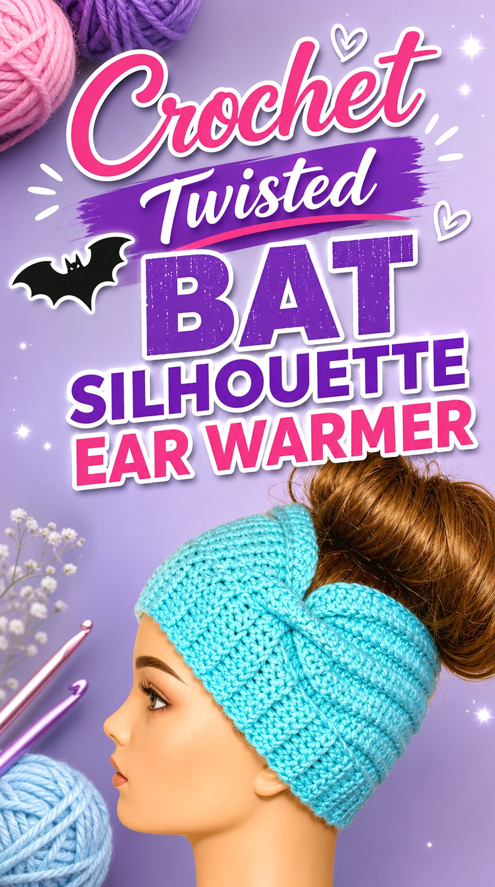 Crochet Twisted Bat Silhouette Ear Warmer