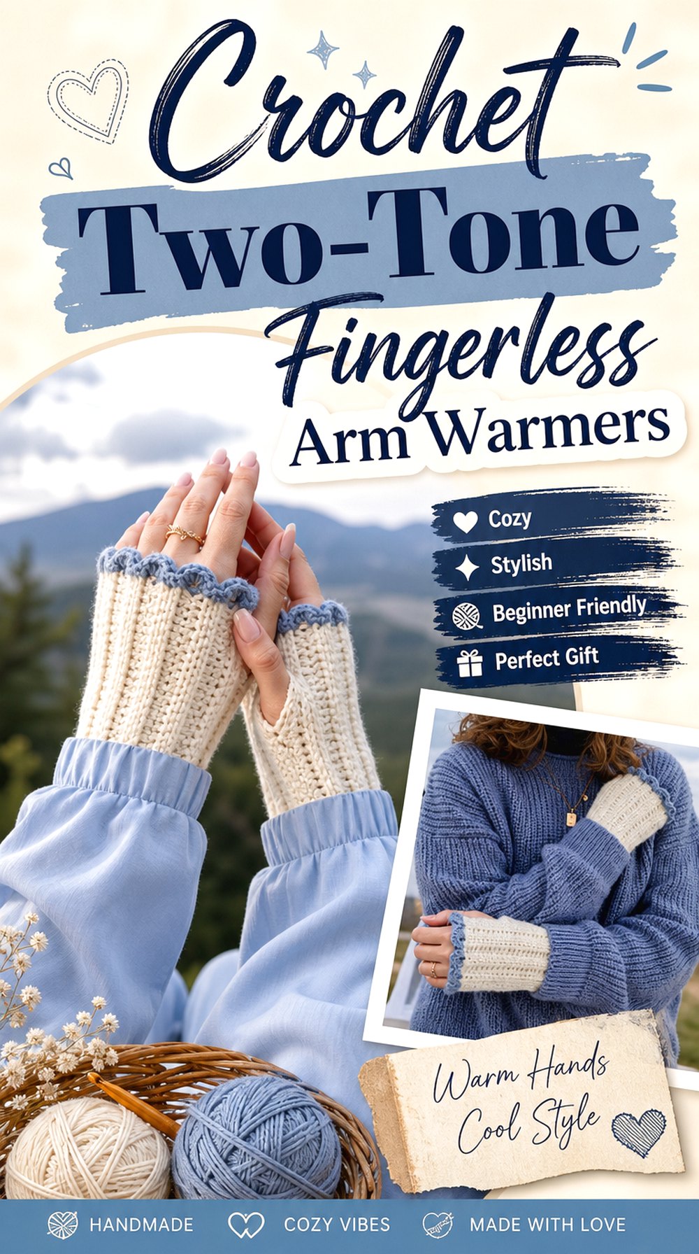 Crochet Two Tone Fingerless Arm Warmers