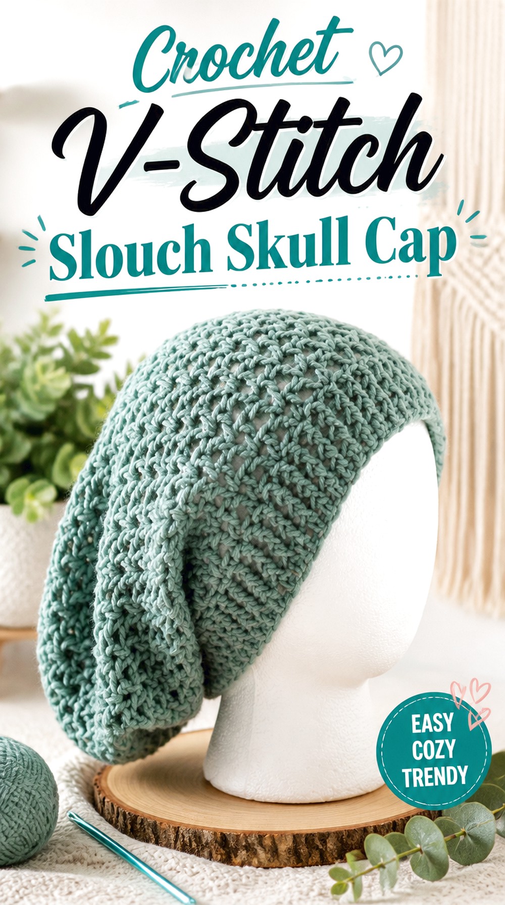 Crochet V Stitch Slouch Skull Cap