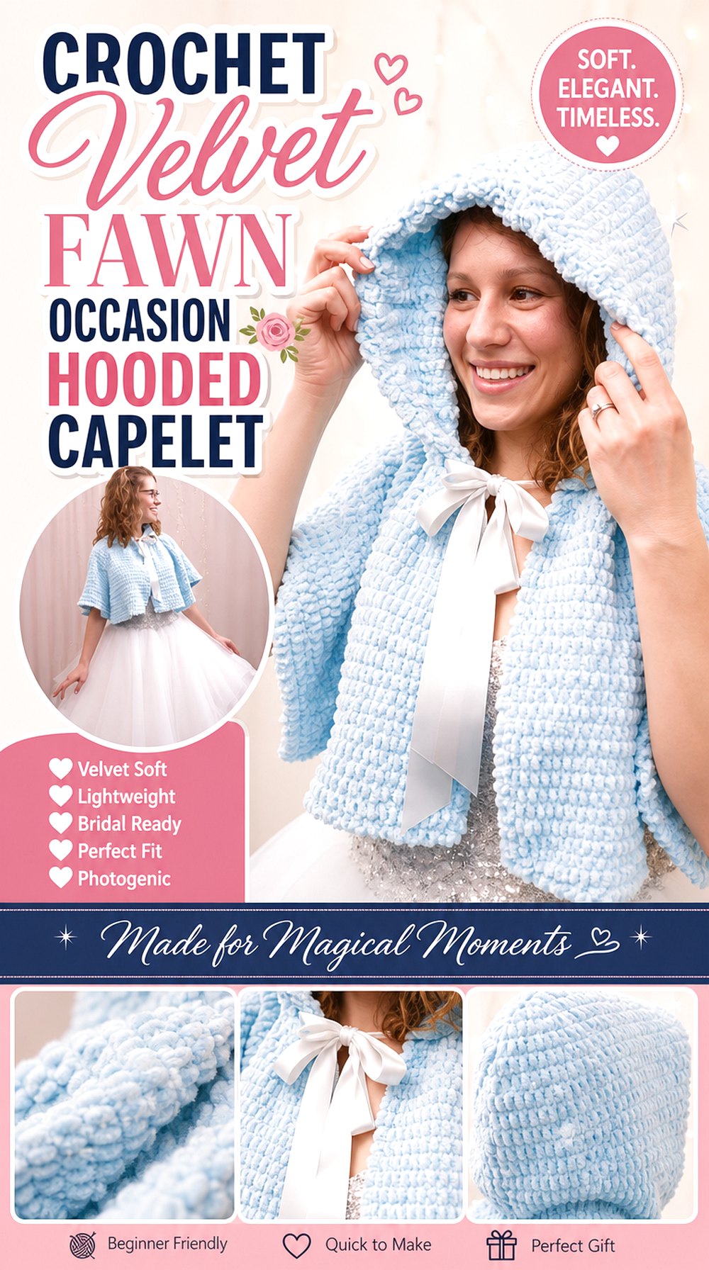 Crochet Velvet Fawn Occasion Hooded Capelet