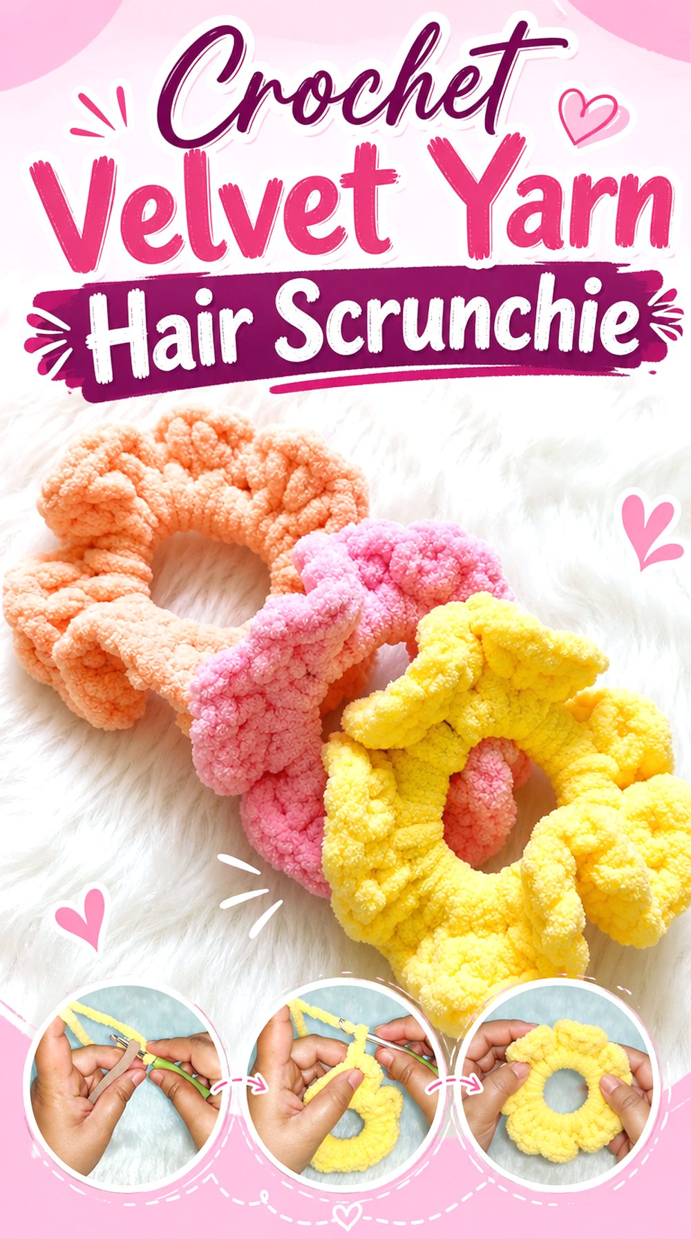Crochet Velvet Yarn Hair Scrunchie