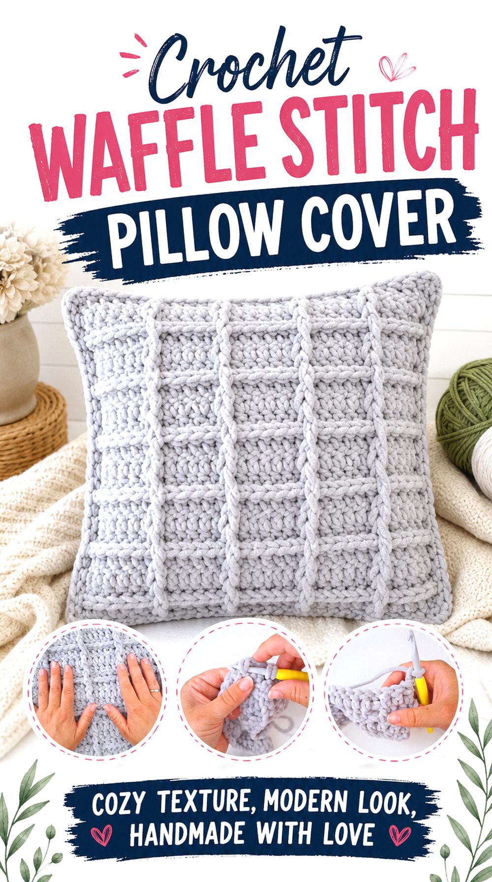 Crochet Waffle Stitch Pillow Cover