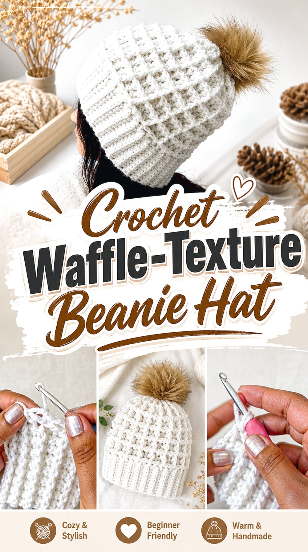 Crochet Waffle Texture Beanie Hat