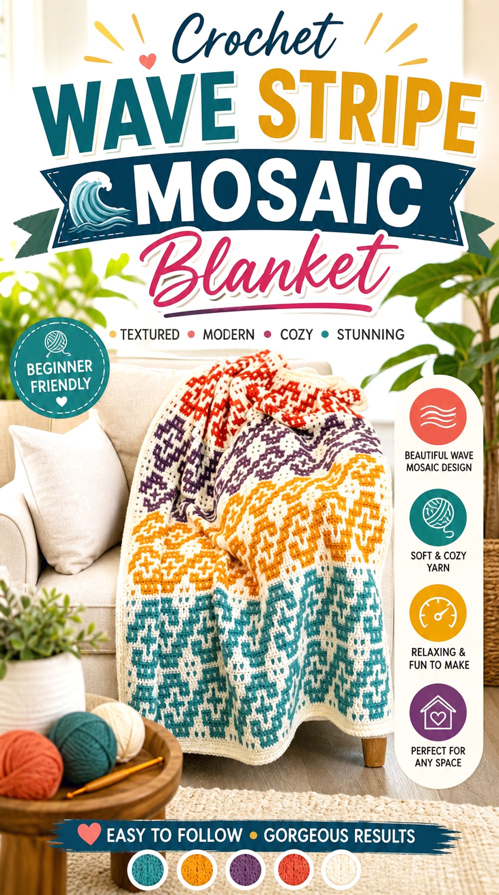 Crochet Wave Stripe Mosaic Blanket