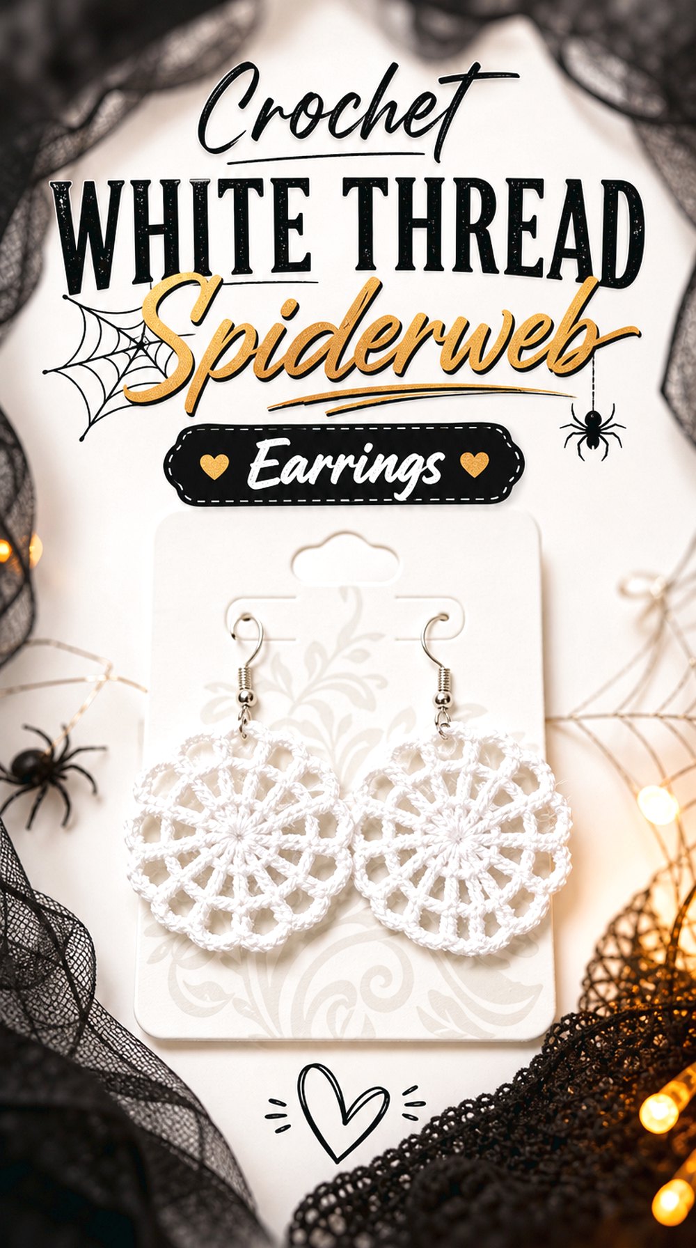 Crochet White Thread Spiderweb Earrings