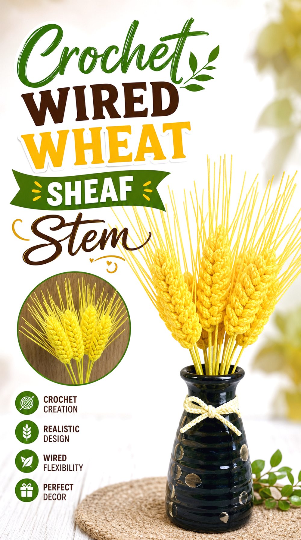Crochet Wired Wheat Sheaf Stem