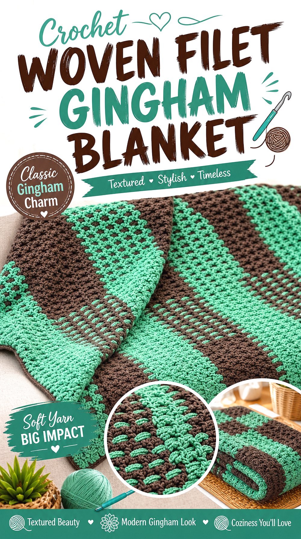 Crochet Woven Filet Gingham Blanket