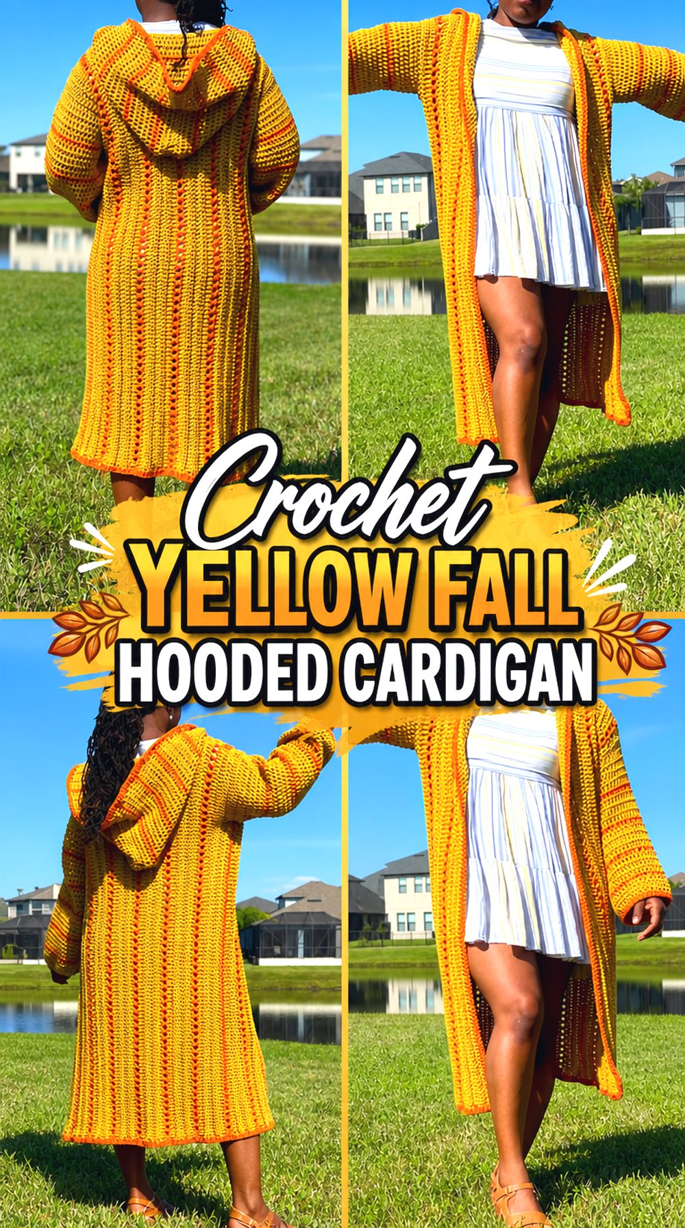 Crochet Yellow Fall Hooded Cardigan