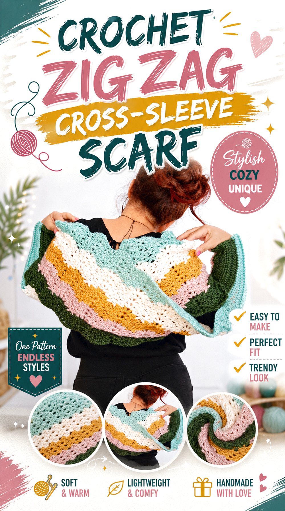 Crochet Zig Zag Cross Sleeve Scarf
