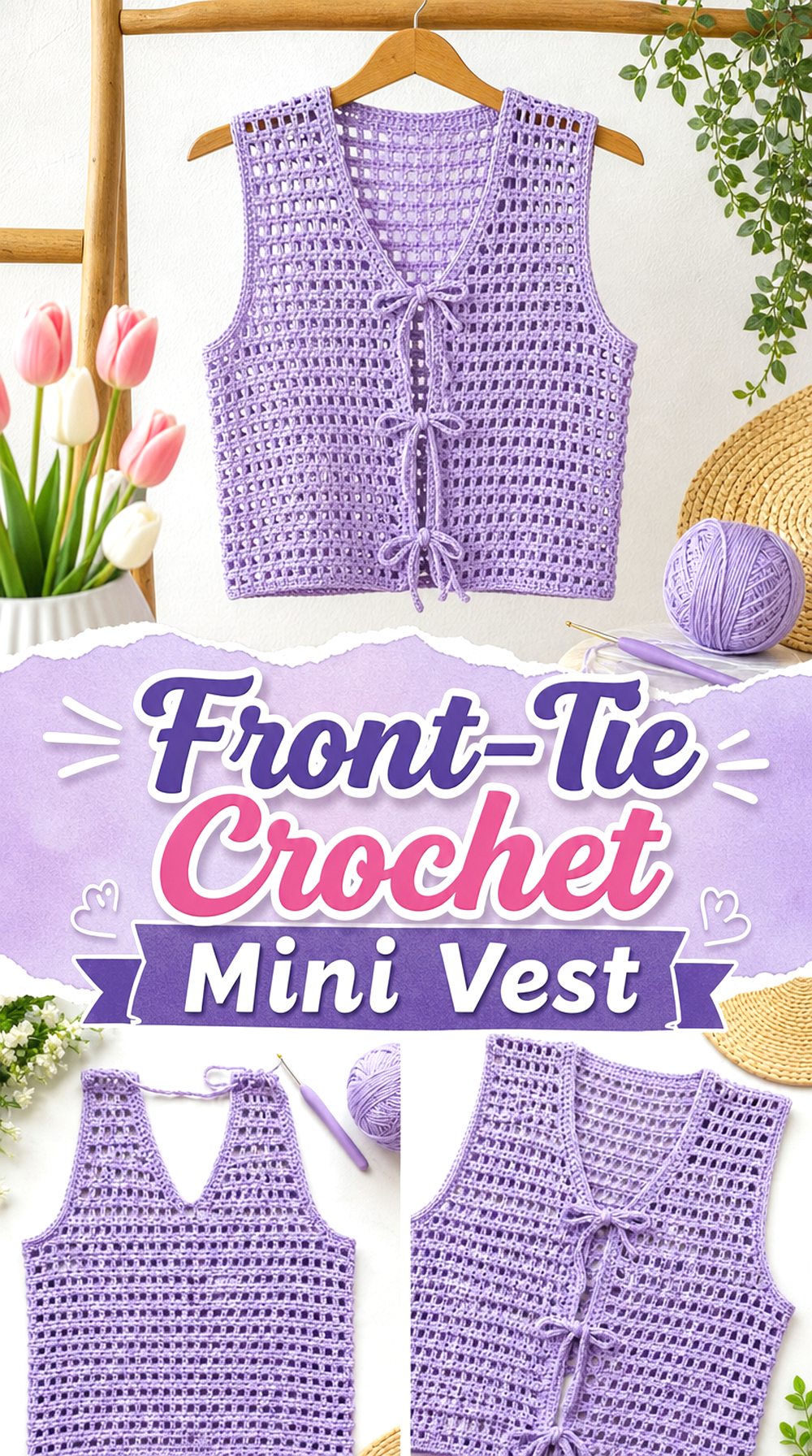 Front Tie Crochet Mini Vest