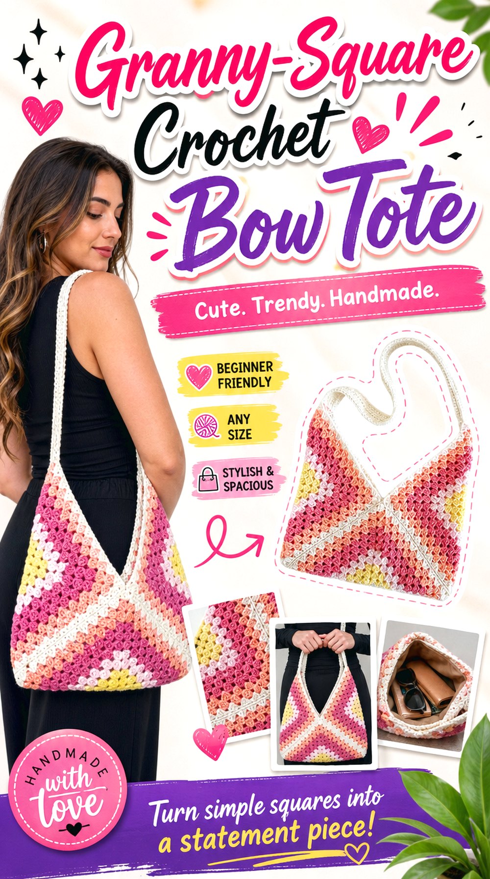 Granny Square Crochet Bow Tote