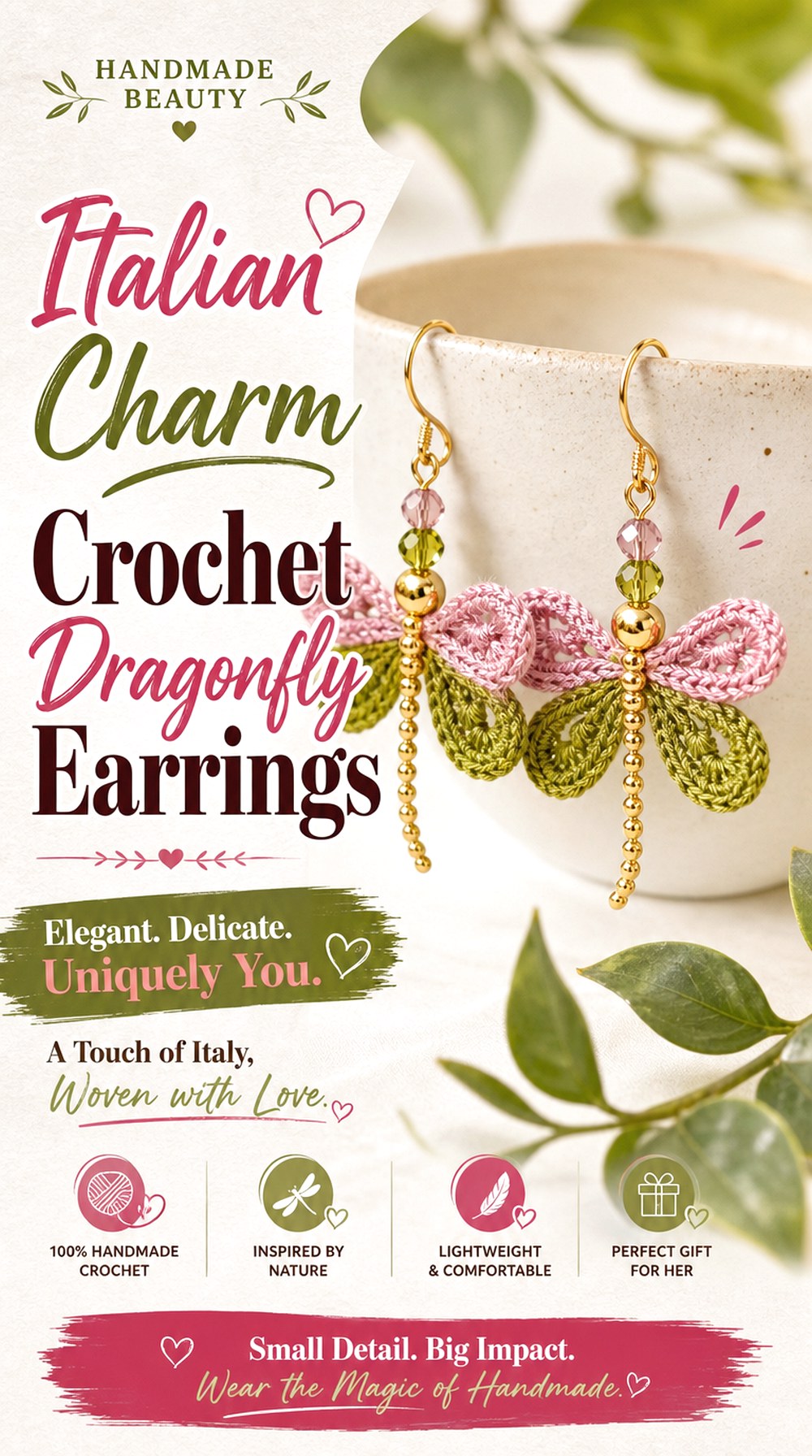 Italian Charm Crochet Dragonfly Earrings