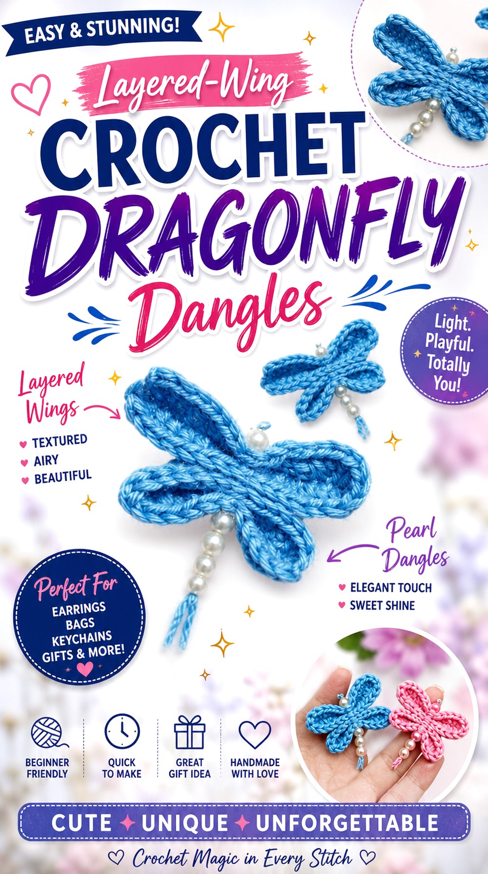 Layered Wing Crochet Dragonfly Dangles