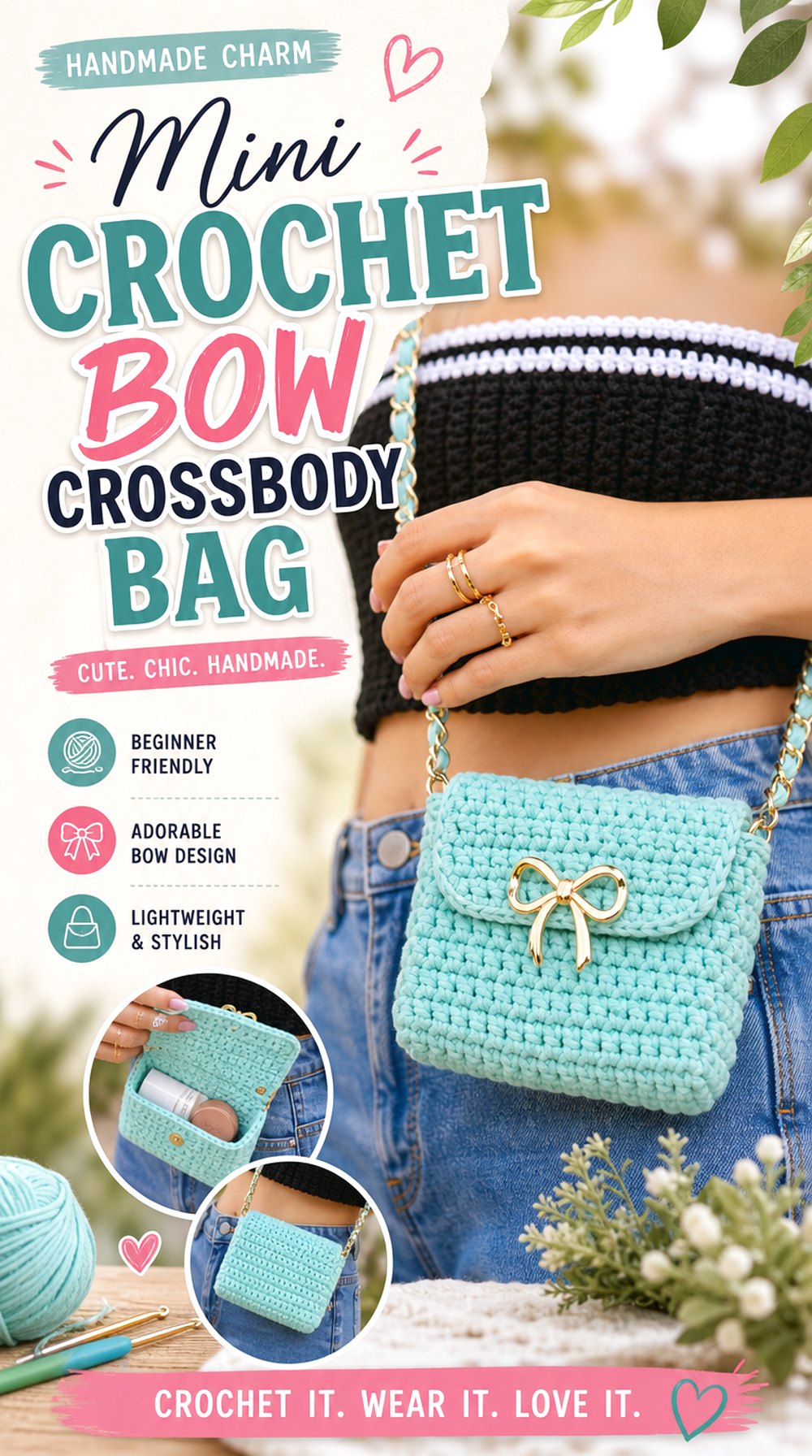 Mini Crochet Bow Crossbody Bag