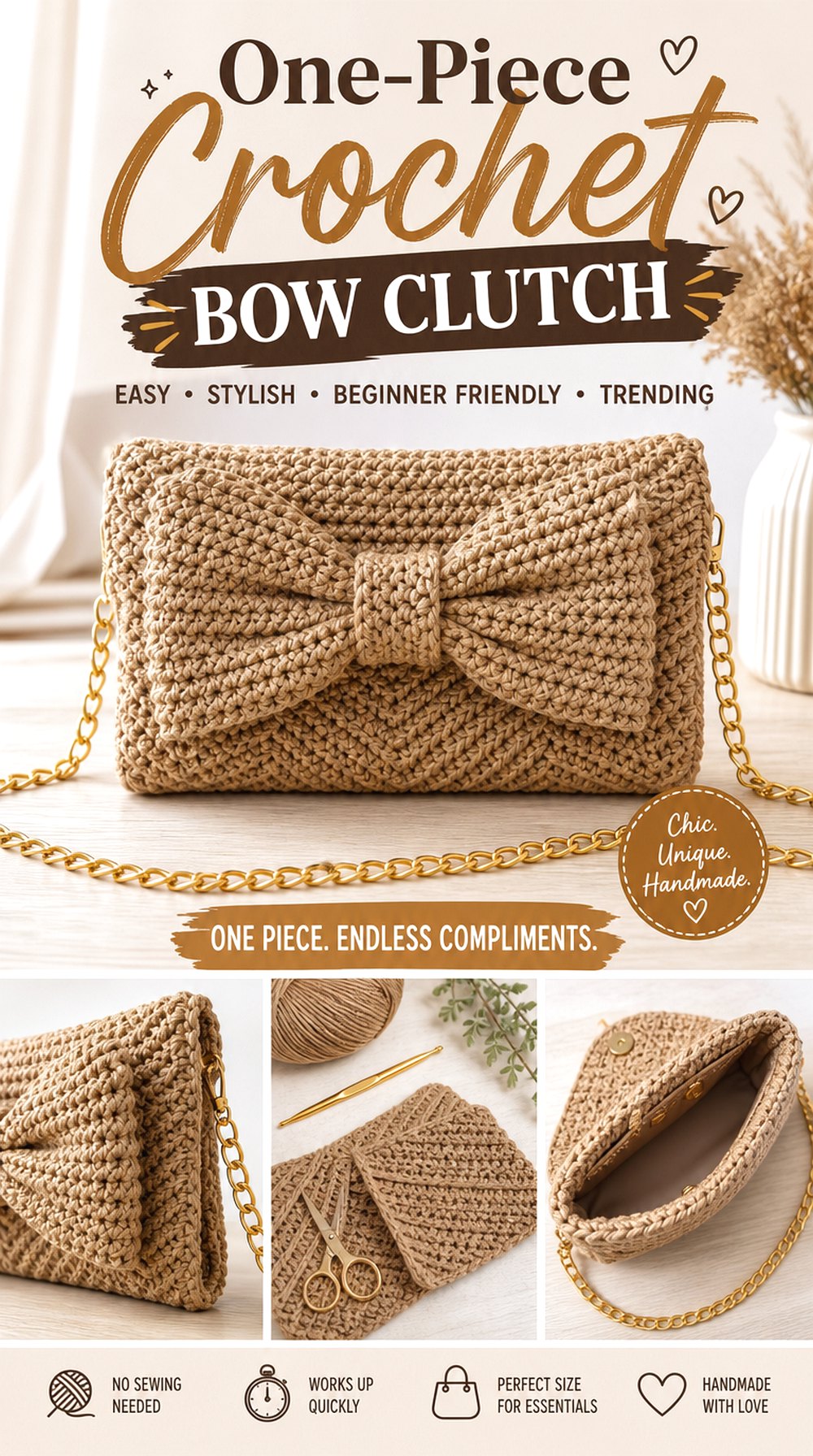 One Piece Crochet Bow Clutch