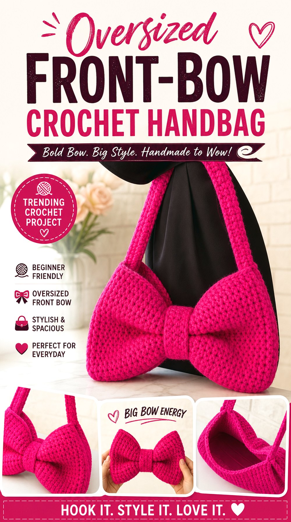 Oversized Front Bow Crochet Handbag