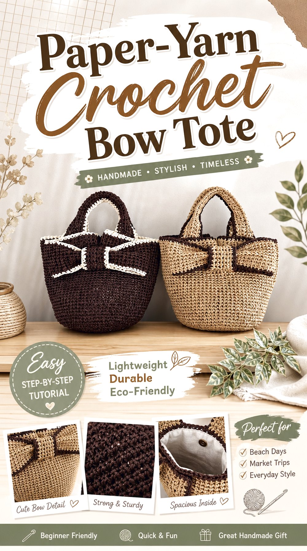 Paper Yarn Crochet Bow Tote