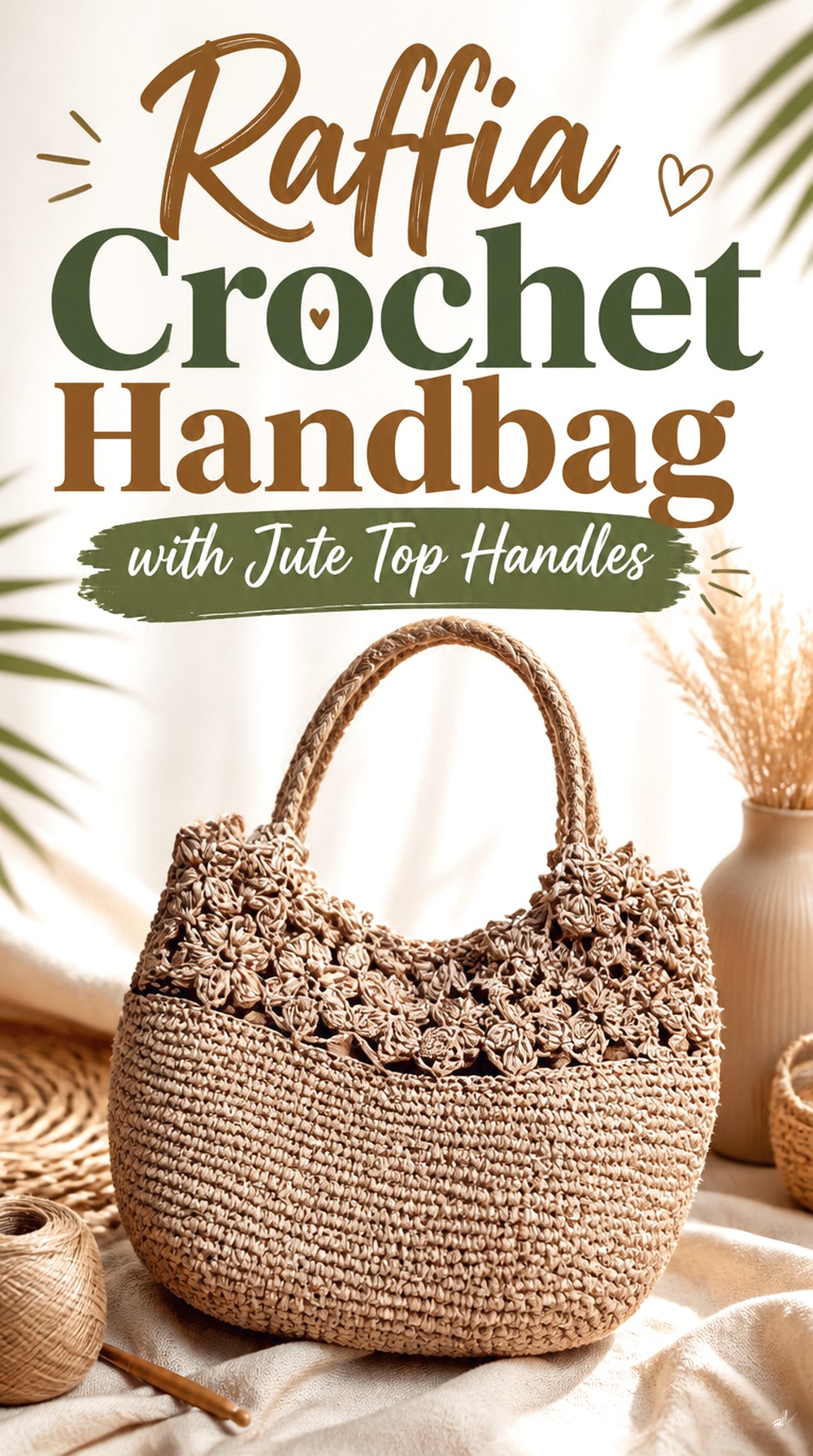 Raffia Crochet Handbag with Jute Top Handles