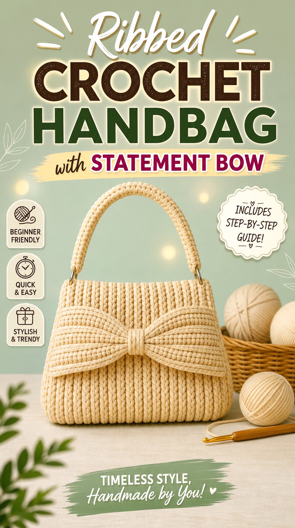 Ribbed Crochet Handbag with Statement Bow