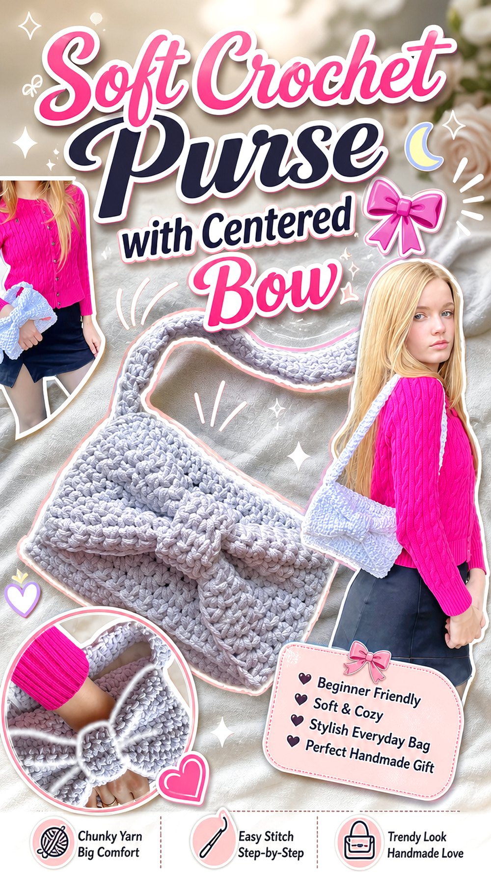 Soft Crochet Purse with Centered Bow