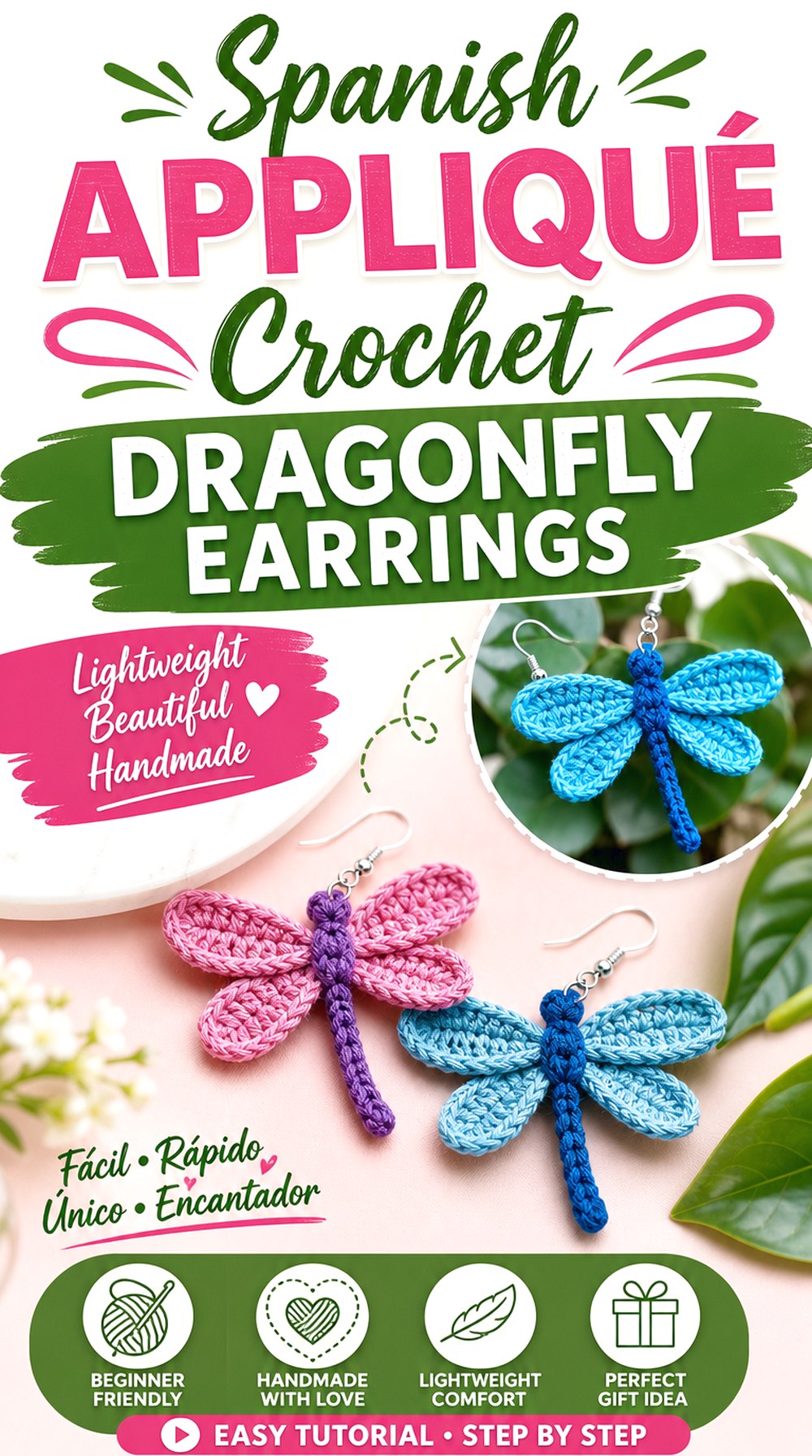 Spanish Appliqué Crochet Dragonfly Earrings