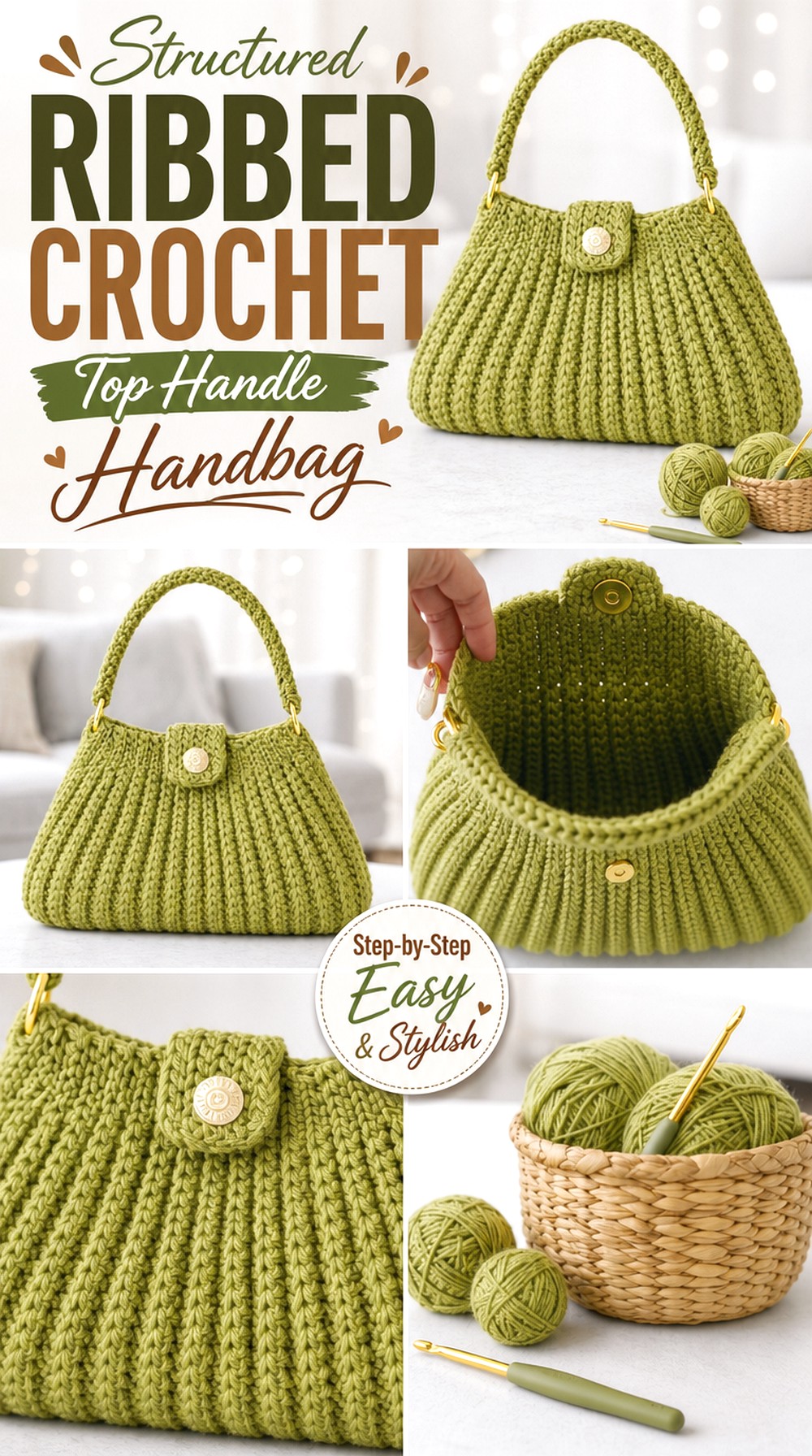 Structured Ribbed Crochet Top Handle Handbag