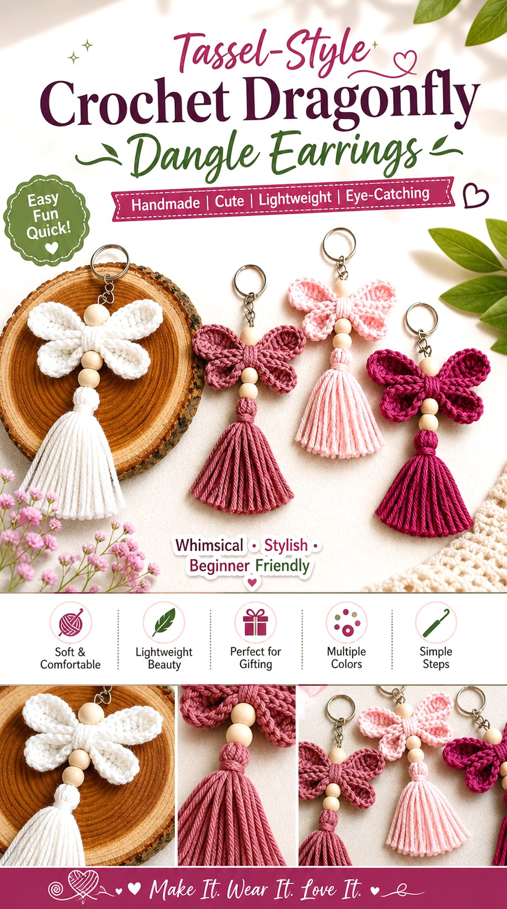 Tassel Style Crochet Dragonfly Dangle Earrings