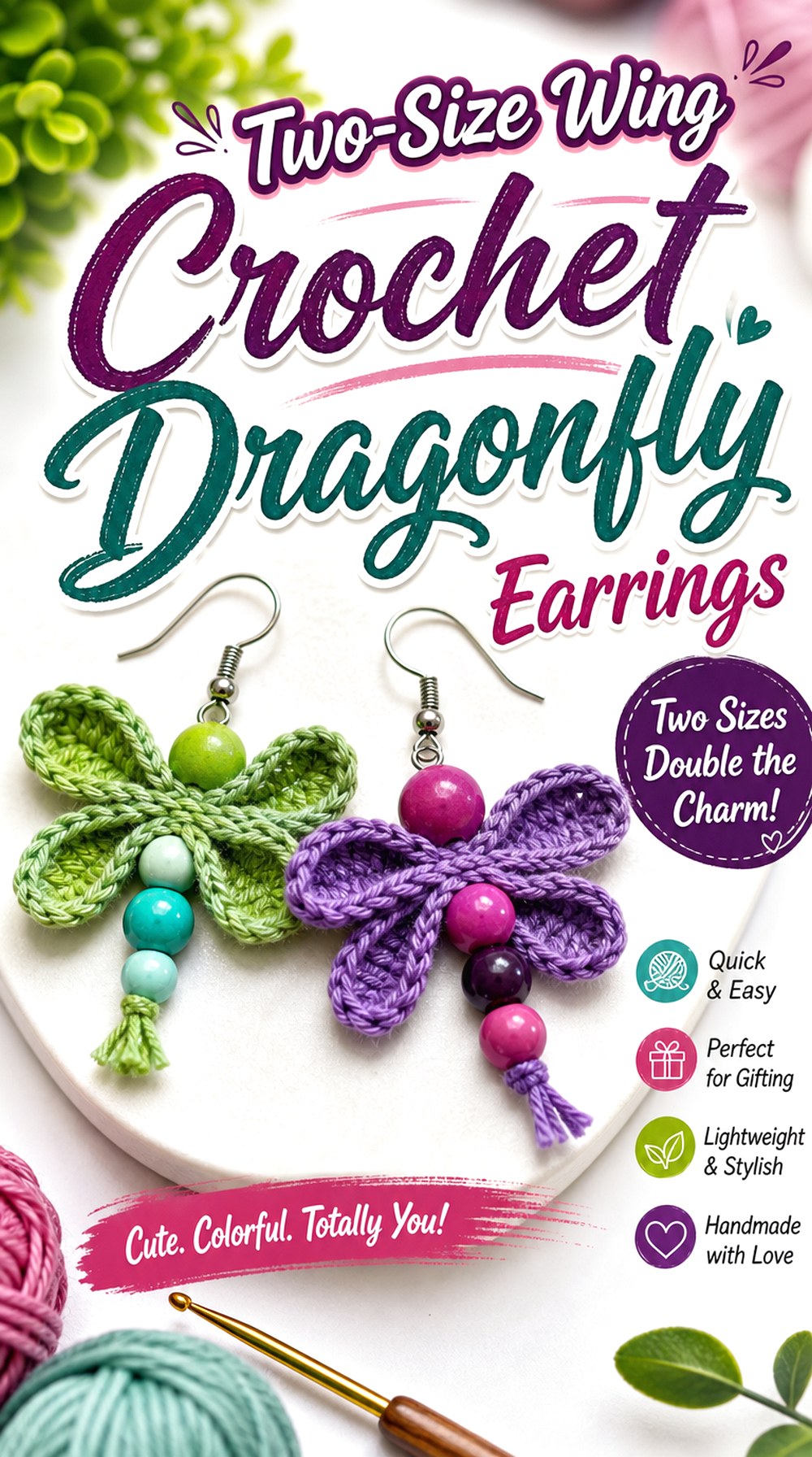 Two Size Wing Crochet Dragonfly Earrings