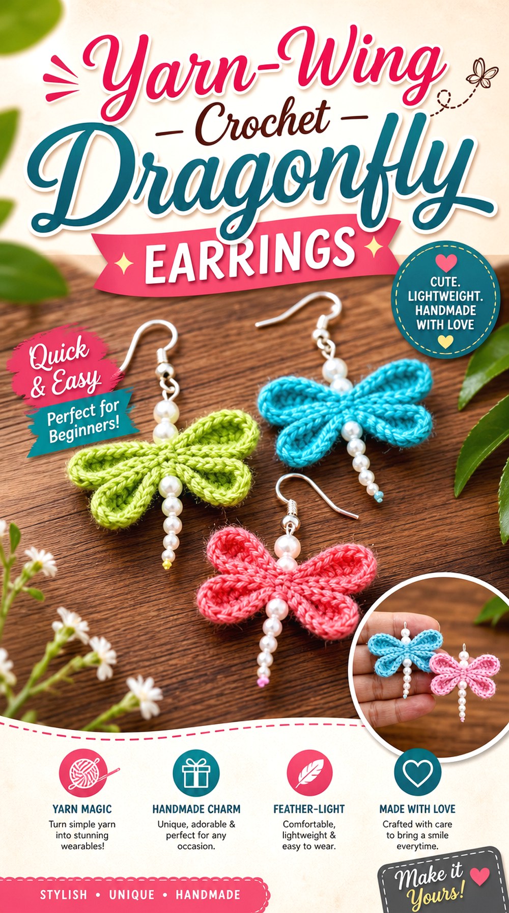 Yarn Wing Crochet Dragonfly Earrings