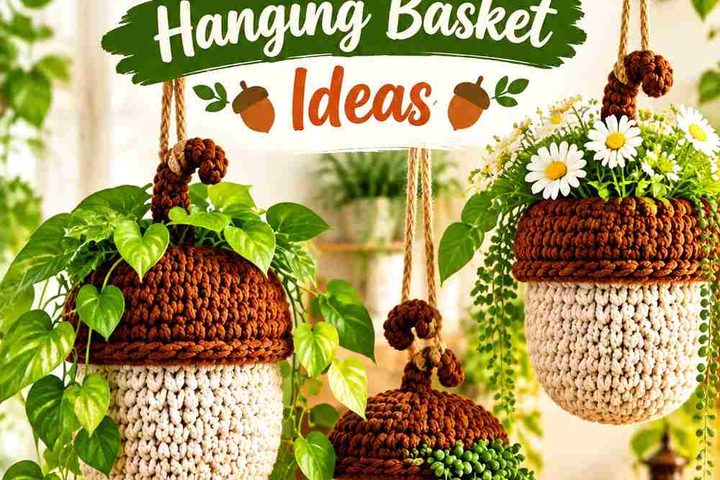 11 Rustic Terracotta Crochet Acorn Hanging Basket Ideas