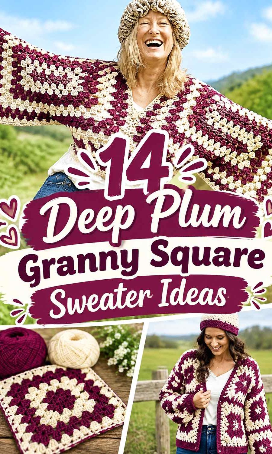 14 Deep Plum Granny Square Sweater Ideas
